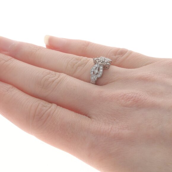 White Gold Diamond Cluster Ring - 14k Rnd .30ctw Bow Etched Milgrain Fancy Brown
